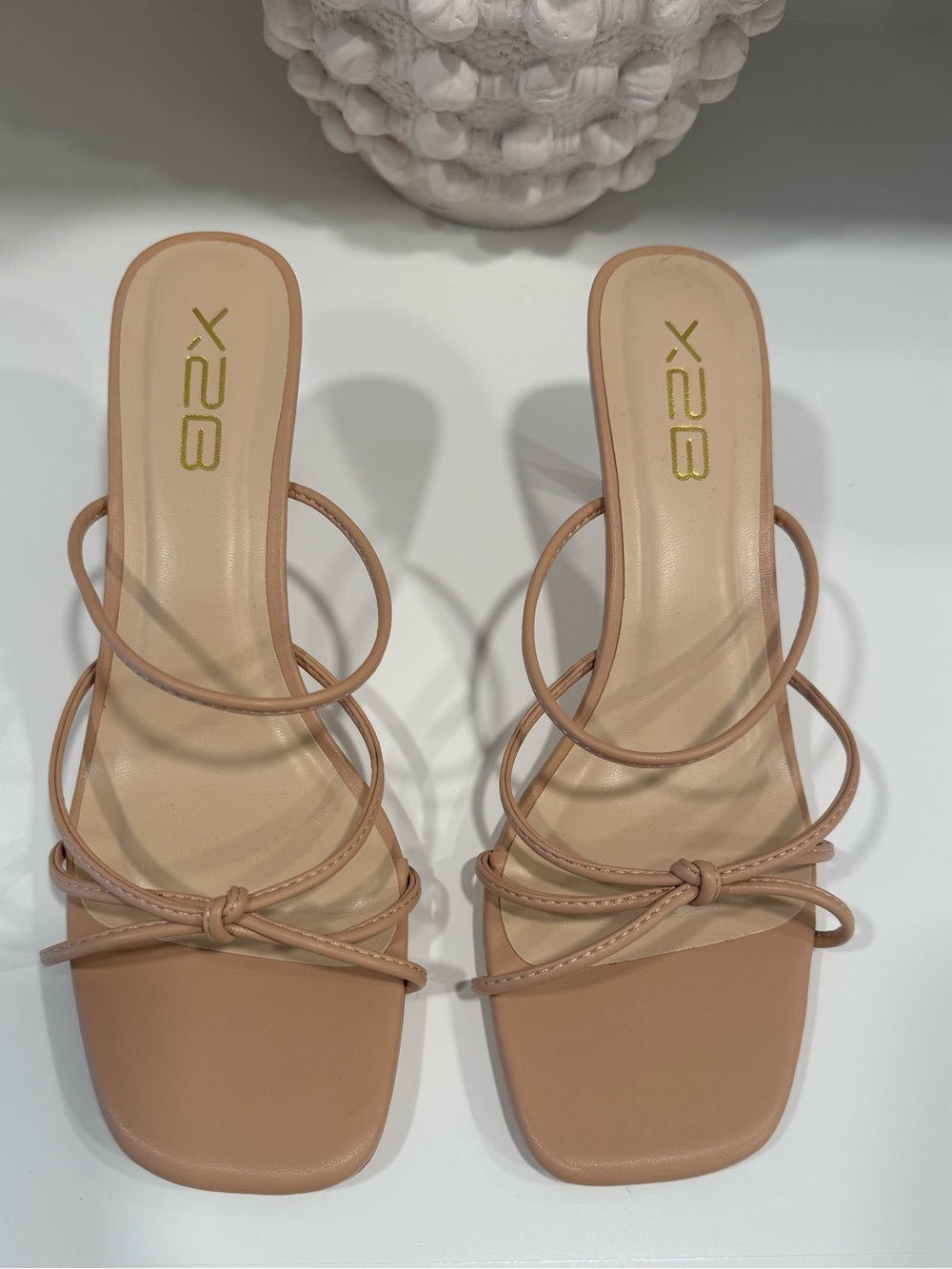 X2B Beige Strappy Square-Toe Heeled Sandals